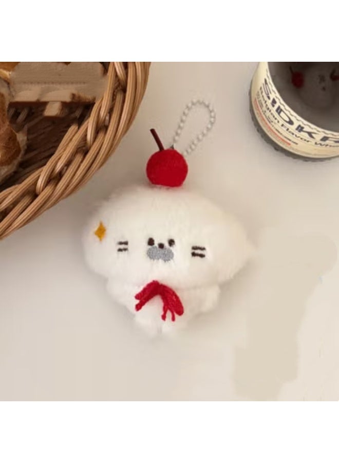Cute cartoon toy-shaped keychain (white - apple and seal plush toy pendant)