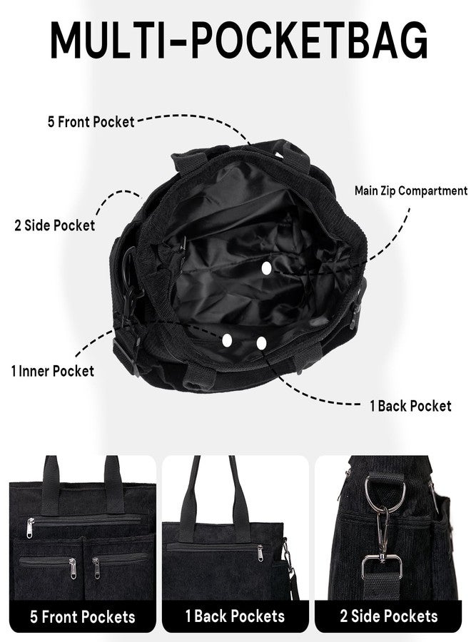 YDF Tote Bag for Women, Corduroy Crossbody Purse, Travel Shoulder Bag, Work Handbag, Everyday Hobo Tote Bag for School (Black) - Image 5