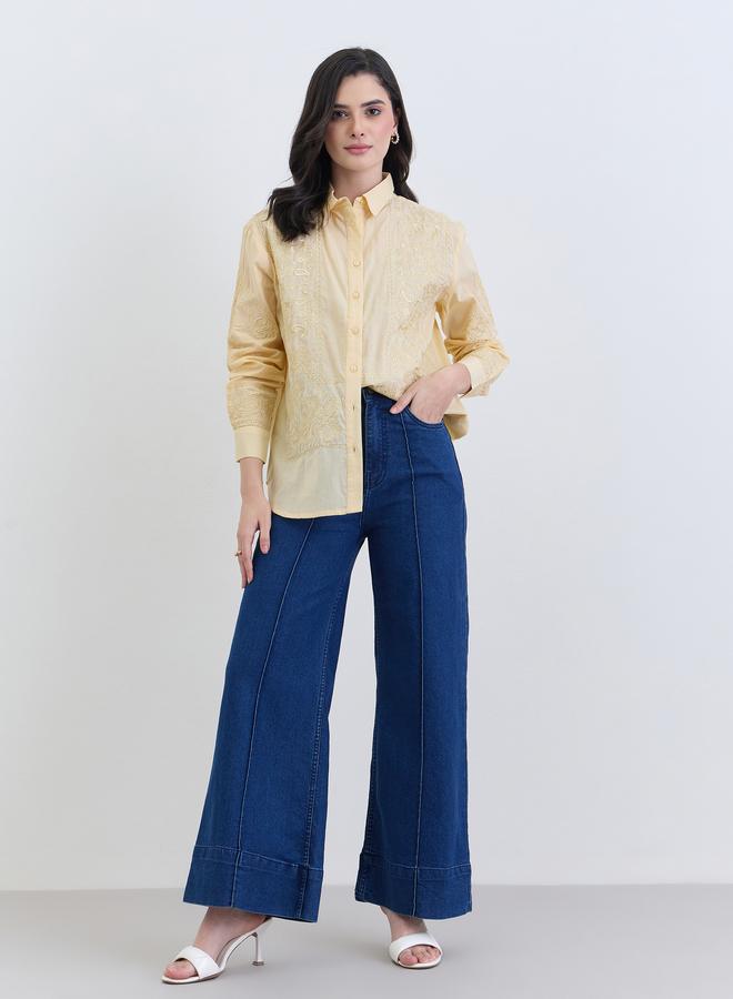 Styli Yellow Embroidered Regular Fit Shirt - Image 2