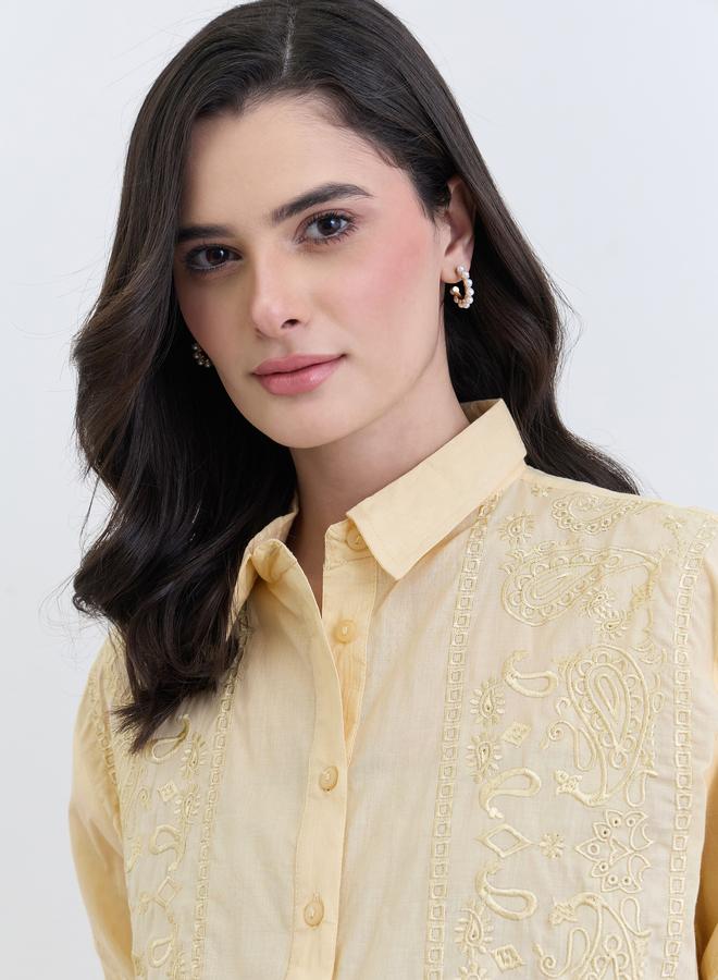 Styli Yellow Embroidered Regular Fit Shirt - Image 4