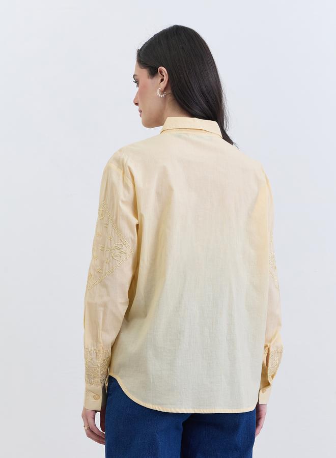Styli Yellow Embroidered Regular Fit Shirt - Image 5