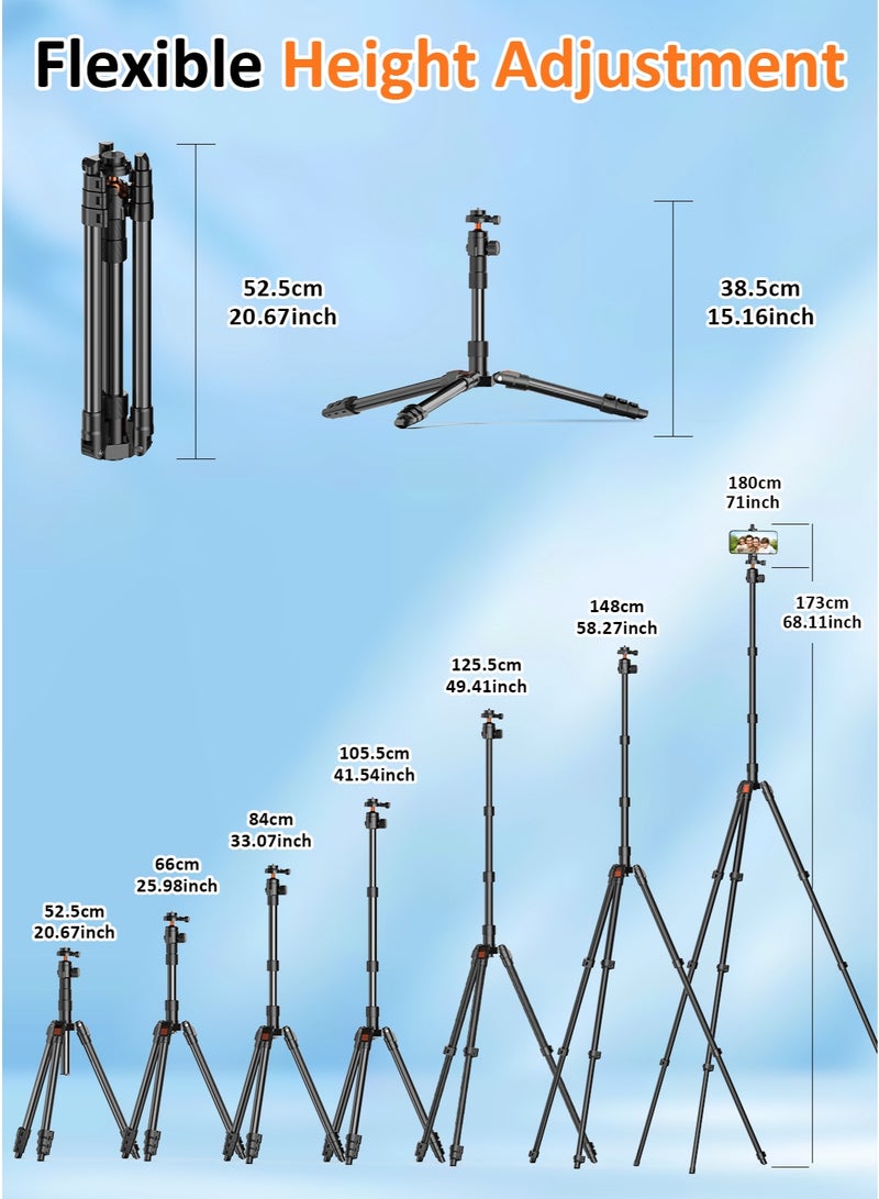 تونوف حامل ثلاثي القوائم للكاميرات والهواتف المحمولة، حتى 180 سم، برغي 1/4 بوصة، مع رأس كروي بانورامي 360 درجة، حامل ثلاثي القوائم من Trval للكاميرات/الهاتف الذكي/جهاز العرض/حلقة الإضاءة/التلسكوب - Image 2