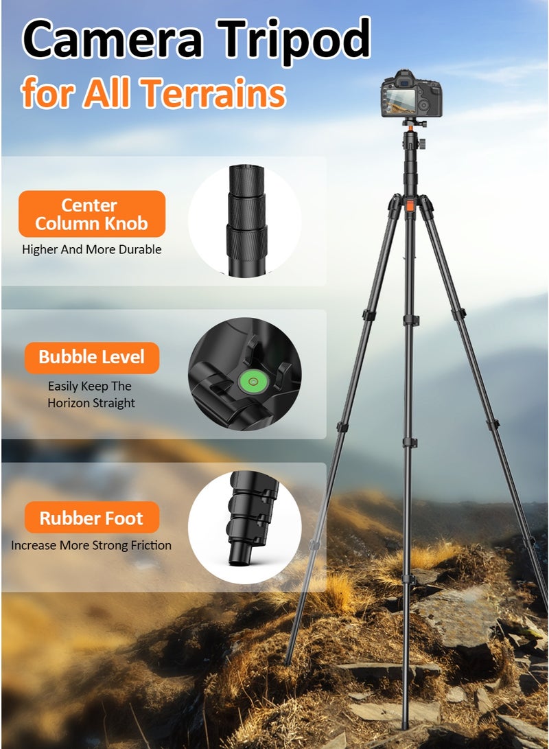 تونوف حامل ثلاثي القوائم للكاميرات والهواتف المحمولة، حتى 180 سم، برغي 1/4 بوصة، مع رأس كروي بانورامي 360 درجة، حامل ثلاثي القوائم من Trval للكاميرات/الهاتف الذكي/جهاز العرض/حلقة الإضاءة/التلسكوب - Image 4