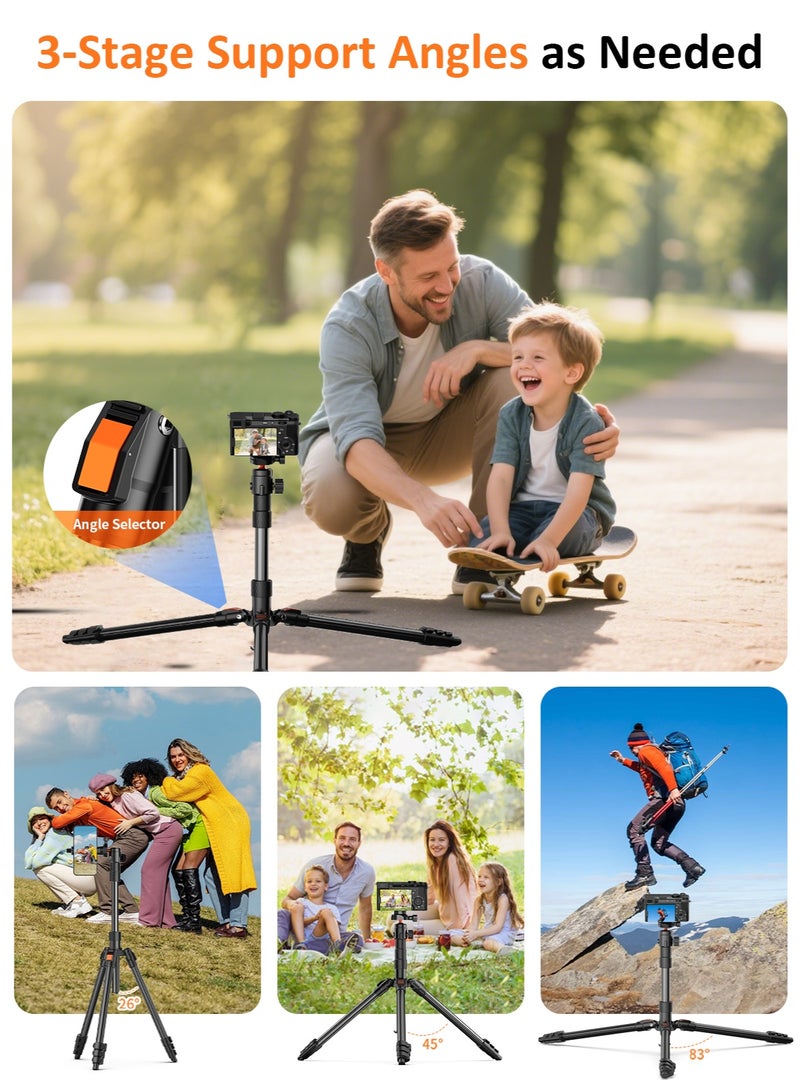 تونوف حامل ثلاثي القوائم للكاميرات والهواتف المحمولة، حتى 180 سم، برغي 1/4 بوصة، مع رأس كروي بانورامي 360 درجة، حامل ثلاثي القوائم من Trval للكاميرات/الهاتف الذكي/جهاز العرض/حلقة الإضاءة/التلسكوب - Image 5