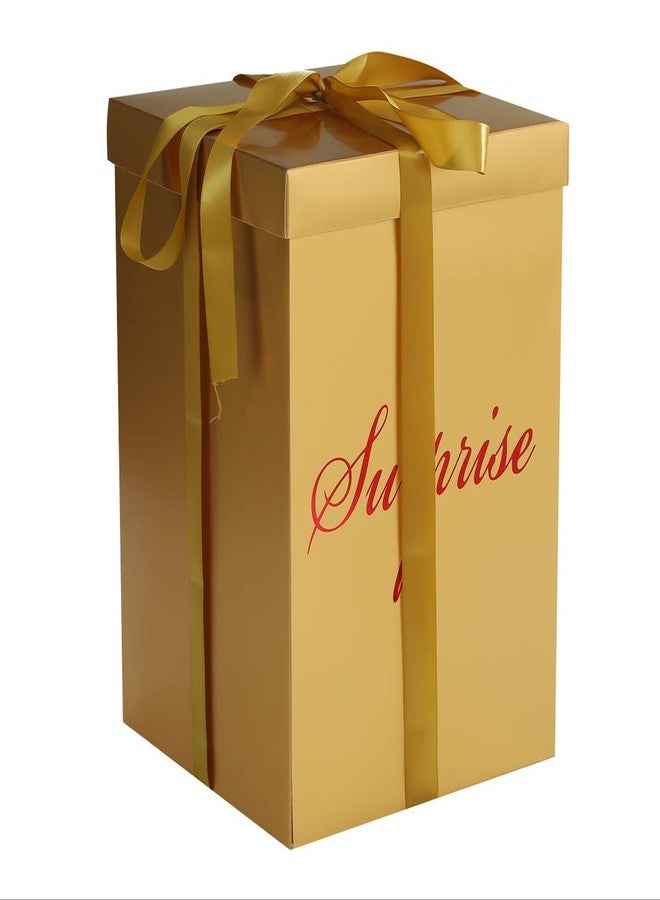 IRIDESCENT Surprise Explosion Flower Gift Box 10 * 10 * 14 inches- For Marriage Proposal Birthday Party Christmas Any Surprise Event (Without flower (Gold (Box only - Image 1