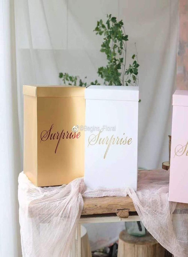 IRIDESCENT Surprise Explosion Flower Gift Box 10 * 10 * 14 inches- For Marriage Proposal Birthday Party Christmas Any Surprise Event (Without flower (Gold (Box only - Image 5