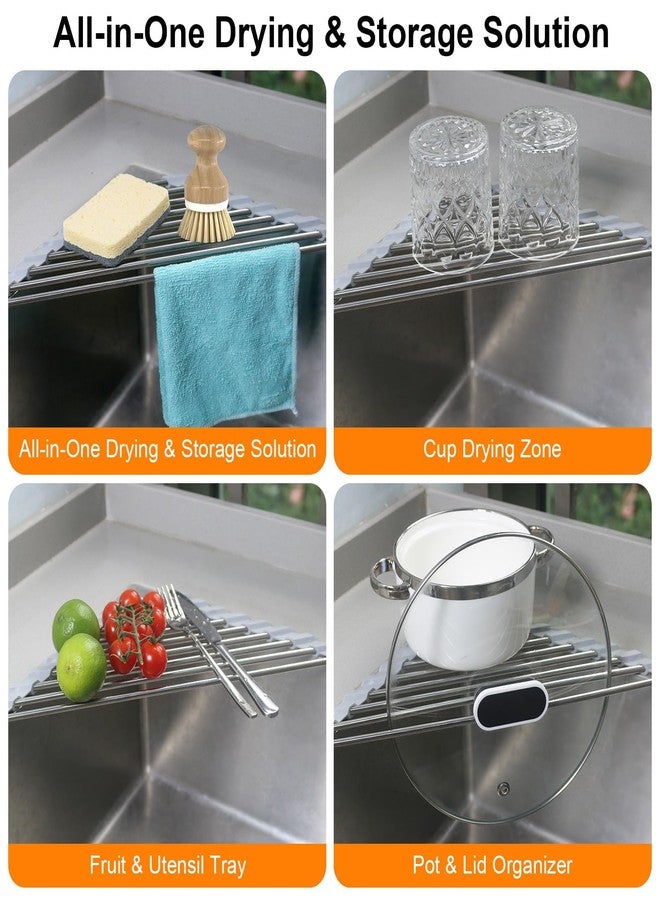 Seropy Corner Sink Caddy Triangle Dish Drying Rack for Sink Corner, Sponge Holder Roll Up Dish Drying Rack Over The Sink, Stainless Steel Kitchen Sink Organizer Drainer Mat Sponge Caddy for Counter Storage - Image 5