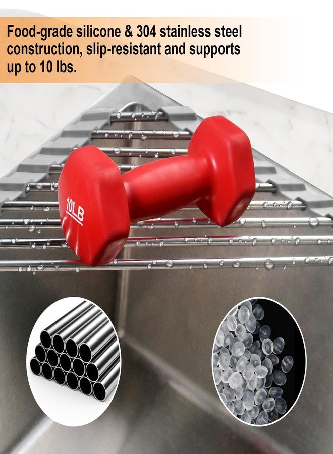 Seropy Corner Sink Caddy Triangle Dish Drying Rack for Sink Corner, Sponge Holder Roll Up Dish Drying Rack Over The Sink, Stainless Steel Kitchen Sink Organizer Drainer Mat Sponge Caddy for Counter Storage - Image 4