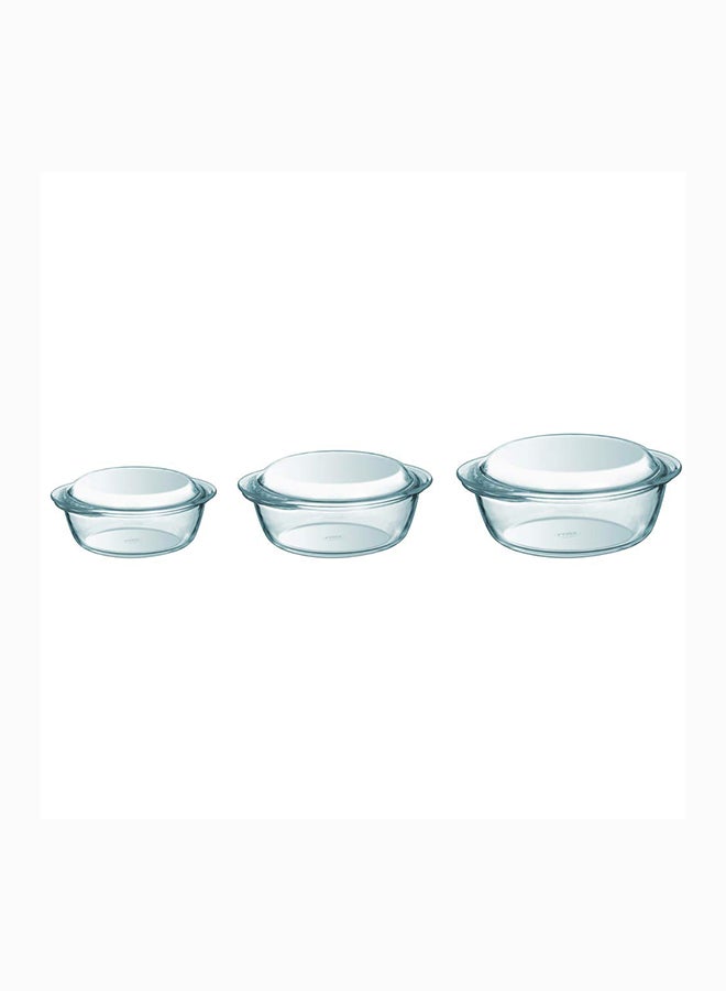 Pyrex Essentials Casserole Set Of 3 Round 3L(27x23cm)+2.1L(24x20cm)+1.3L(21x18cm) Clear - Image 1