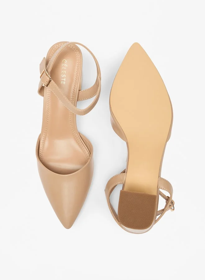 سيليست Women's Solid Sandals with Buckle Closure and Block Heels