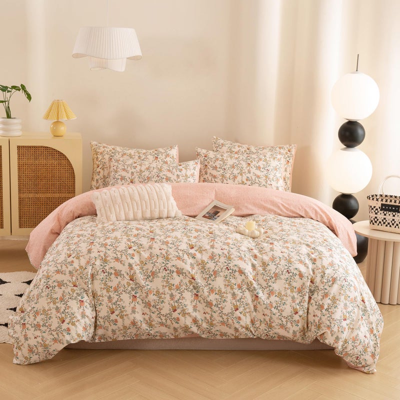 ECOCOTT Reversible Floral Duvet Cover King Size â€“ 3 Piece 100% Washed Cotton Bedding Set, Soft Breathable Comforter Cover with Zipper Closure & Corner Ties - Image 1