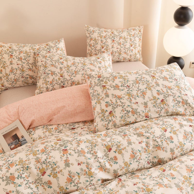 ECOCOTT Reversible Floral Duvet Cover King Size â€“ 3 Piece 100% Washed Cotton Bedding Set, Soft Breathable Comforter Cover with Zipper Closure & Corner Ties - Image 5