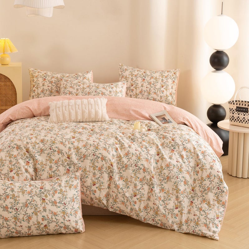 ECOCOTT Reversible Floral Duvet Cover King Size â€“ 3 Piece 100% Washed Cotton Bedding Set, Soft Breathable Comforter Cover with Zipper Closure & Corner Ties - Image 3