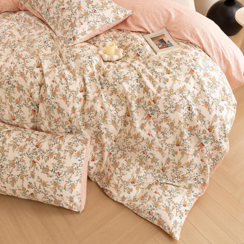 ECOCOTT Reversible Floral Duvet Cover King Size â€“ 3 Piece 100% Washed Cotton Bedding Set, Soft Breathable Comforter Cover with Zipper Closure & Corner Ties - Image 4