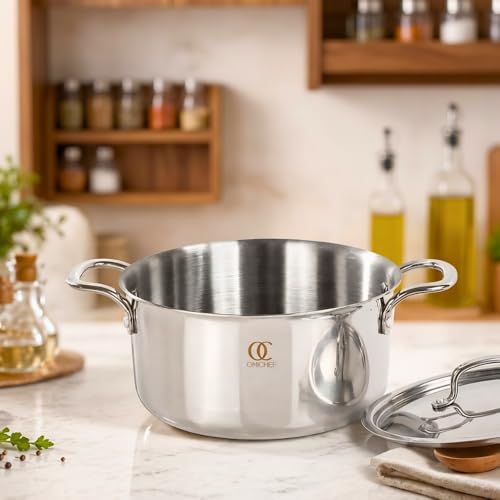Omichef Triply Stainless Steel Casserole/Dutch Oven/Handi/Biryani Pot with Lid | 20 cm (3.5 LTR) | Induction Friendly | Rust-Free, Food-Grade, ISI Certified,Toxin-Free (5 Years Warranty) - Image 1