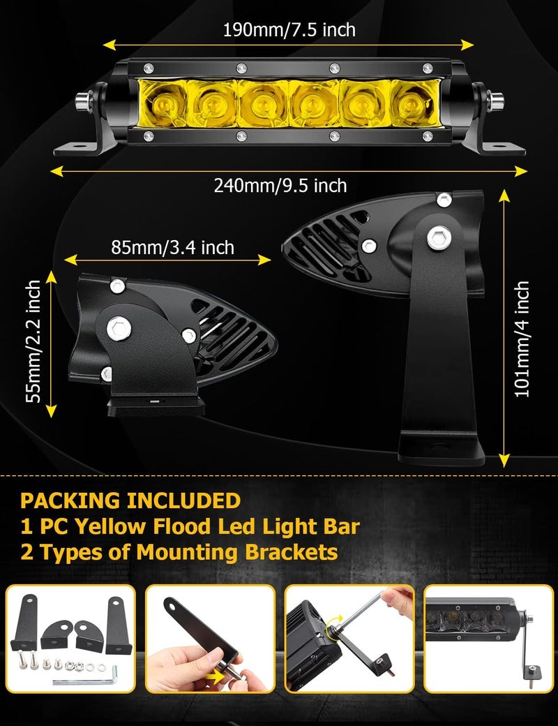 Chelhead User friendly optimized build Slim Led Light bar, 7 Inch Light Bar Flood Beam Yellow Fog Light Single Row 30W 3600lm led headlight bar for Motorcycle ATV Offroad Trucks Boat General purpose design - Image 5