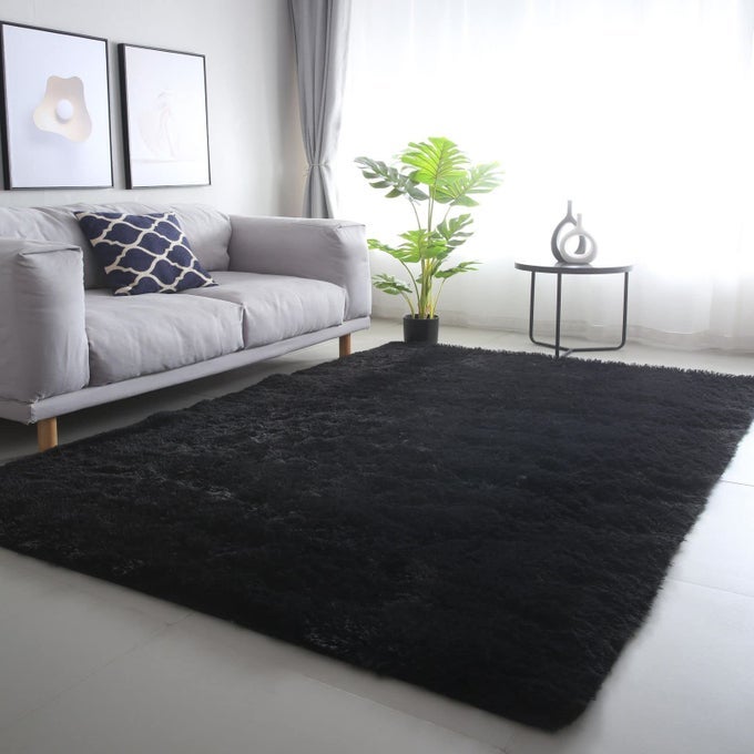 SHAG AREA RUGINDOOR ULTRA SOFT PLUSH RUGS FOR BEDROOM LIVING ROOM NONSKID MODERN NURSERY FAUX FUR RUGS FOR KIDS ROOM HOME DECOR 4X6 FEET BLACK