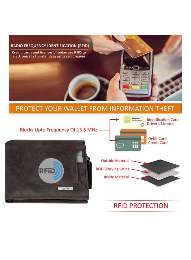 Rigohill Coffee Brown Leather Wallet for Men | RFID Blocking Mens Wallet | Wallets Men Leather - Image 5