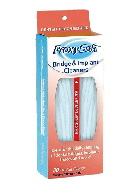 Dental Floss For Bridges And Dental Implants For Optimal Oral Hygiene Floss Threaders For Bridges And Implants With Extrathick Proxy Brush Bridge And Implant Cleaners (30 Strands) By Proxysoft