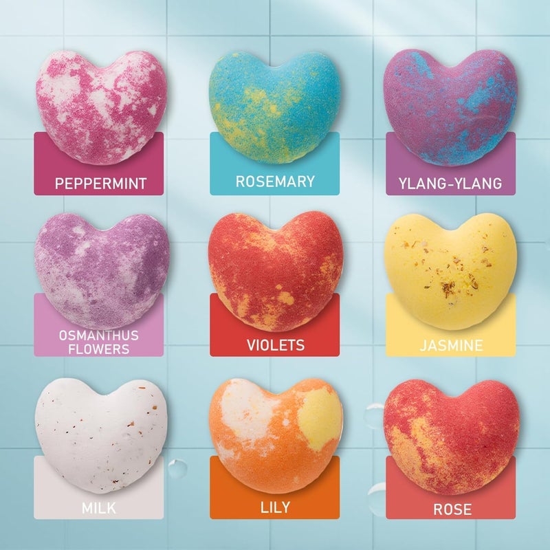 Durability boosted processed material 9Pcs/Set Bath Bomb Set Heart Shaped Bath Bombs with Essential Oil Bath Bomb Kit Natural Bath Bombs Exquisite Bubble Bath for Skin Moisturize - Violet Economical varied sizing picks - Image 3
