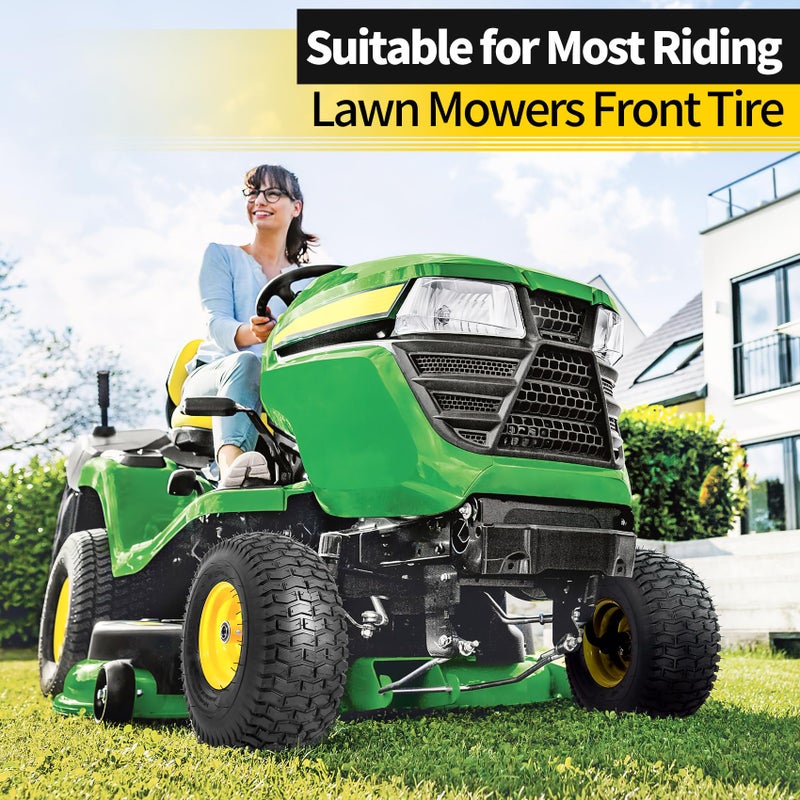 RONPOW 15x6.00-6nhs Lawn Mower Tires and Wheels, Riding Lawn Mower and Tractor Front Pneumatic Tire Replacement Assembly, Compatible with john deere Mower, 3" Offset Hub, 3/4" Bearing, 2Pack Yellow - Image 3