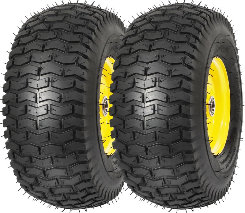 RONPOW 15x6.00-6nhs Lawn Mower Tires and Wheels, Riding Lawn Mower and Tractor Front Pneumatic Tire Replacement Assembly, Compatible with john deere Mower, 3" Offset Hub, 3/4" Bearing, 2Pack Yellow - Image 1
