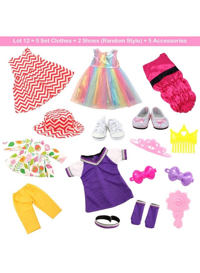 Barwa 18 Inch Doll Clothes And Accessories 5 Sets Clothes Dress Outfits With 2 Pairs Shoes For 18 Inch Dolls - Image 3