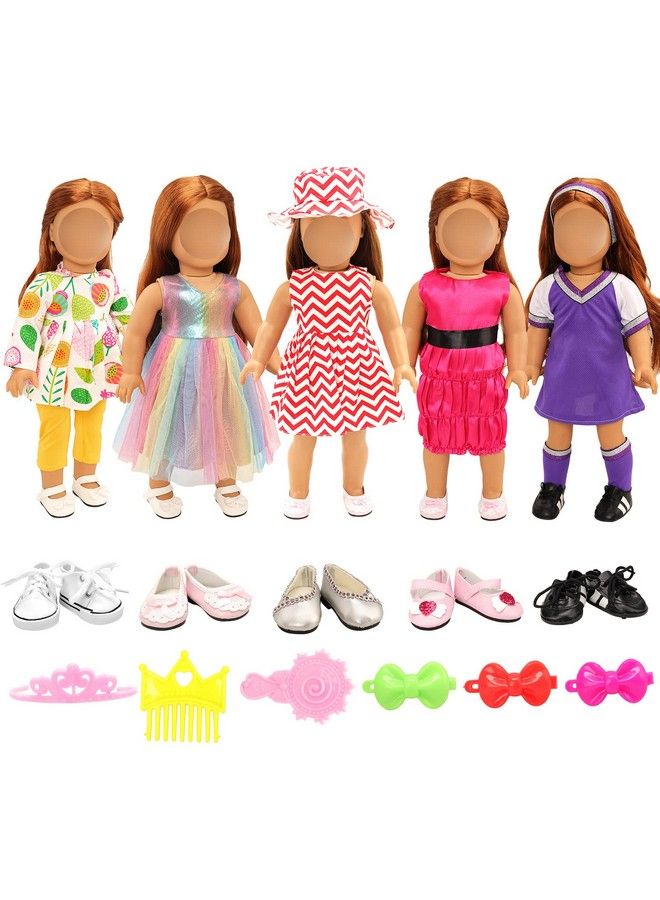Barwa 18 Inch Doll Clothes And Accessories 5 Sets Clothes Dress Outfits With 2 Pairs Shoes For 18 Inch Dolls - Image 2