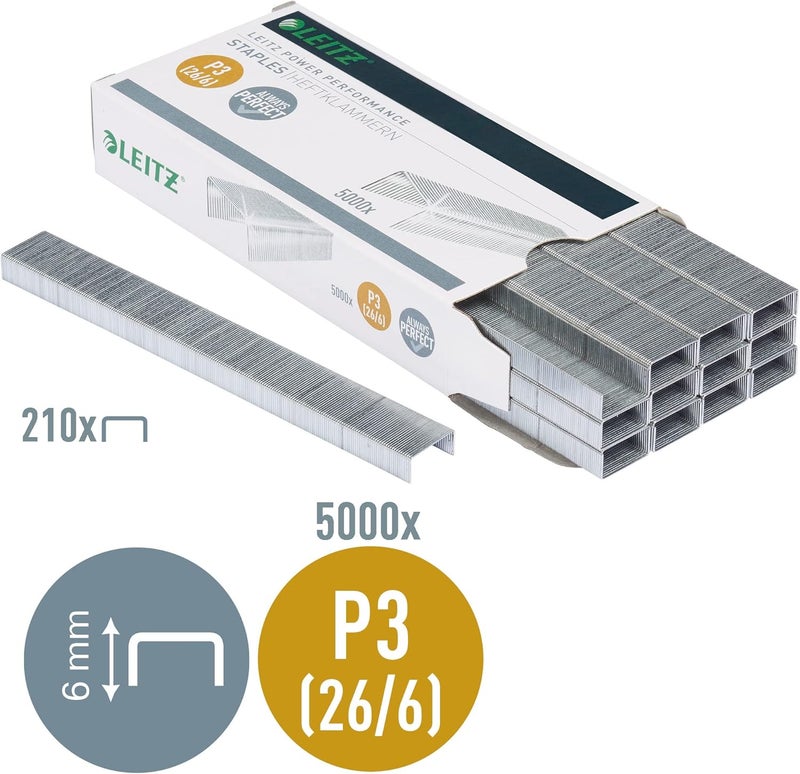 Leitz Power Performance Staples P3 (26/6), 10 x 5000 Pieces, Galvanised, 55721000 - Image 2