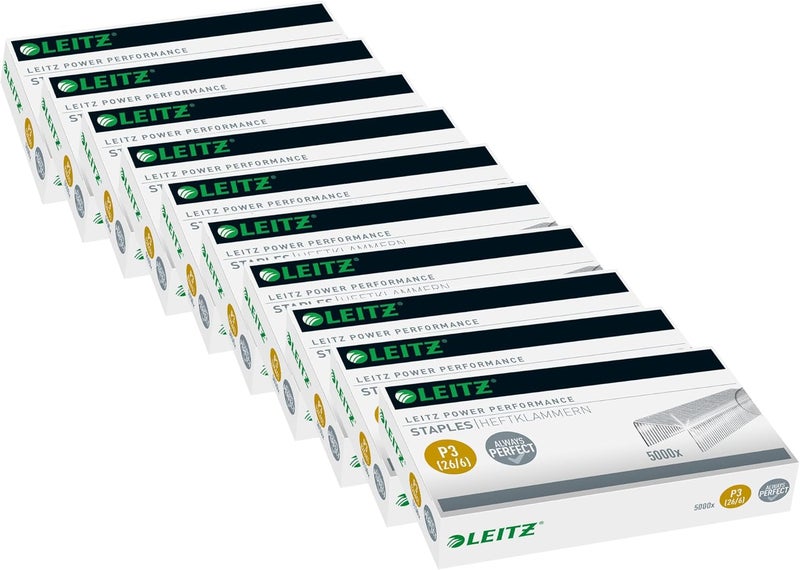 Leitz Power Performance Staples P3 (26/6), 10 x 5000 Pieces, Galvanised, 55721000 - Image 1