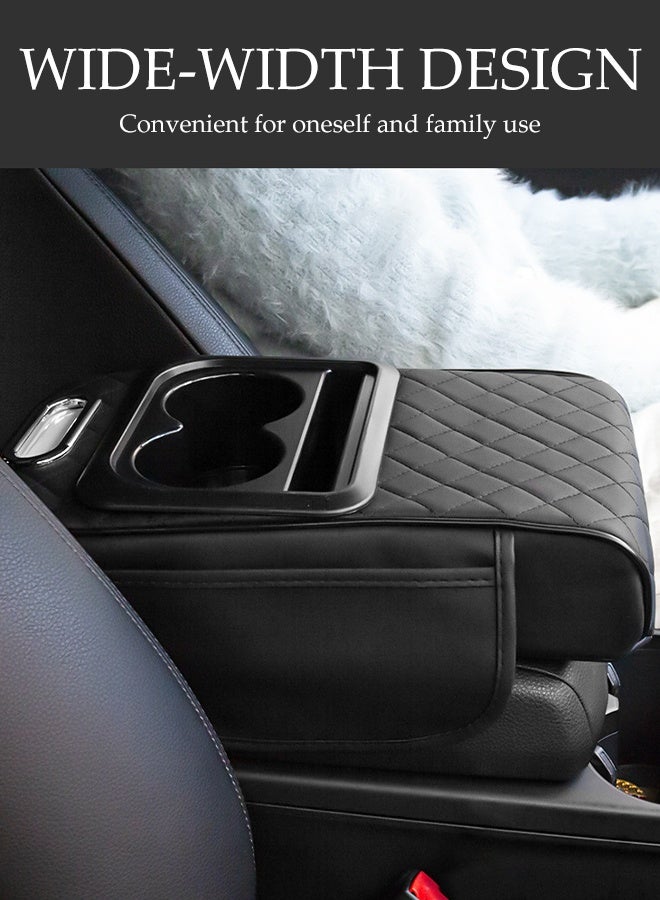 DUNISO Multifunctional Car Armrest Cover Cushion 3in1 Car Tissue Box Cup Holder Auto Center Console Armrest Pillow Comfortable Car Armrest Pads with Storage Grid for Most Vehicles, SUVs, Trucks, Cars - Image 2