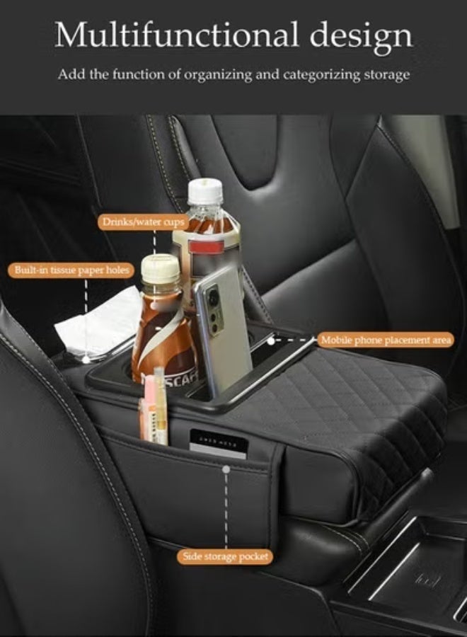 DUNISO Car Center Console Cover Protector with Side Pockets Multifunctional Car Armrest Cover Cushion 3in1 Car Tissue Box Cup Holder Auto Center Console Armrest Pillow Comfortable Car Armrest Pads with Storage Grid for Most Vehicles, SUVs, Trucks, Cars - Image 2