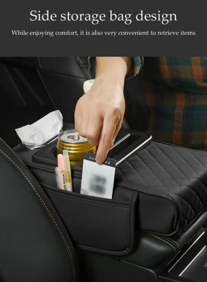 DUNISO Car Center Console Cover Protector with Side Pockets Multifunctional Car Armrest Cover Cushion 3in1 Car Tissue Box Cup Holder Auto Center Console Armrest Pillow Comfortable Car Armrest Pads with Storage Grid for Most Vehicles, SUVs, Trucks, Cars - Image 5