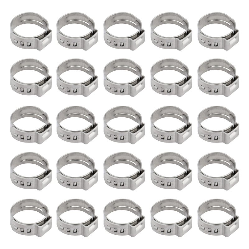 ISPINNER 25pcs 304 Stainless Steel 10.3-12.8mm Single Ear Stepless Hose Clamps