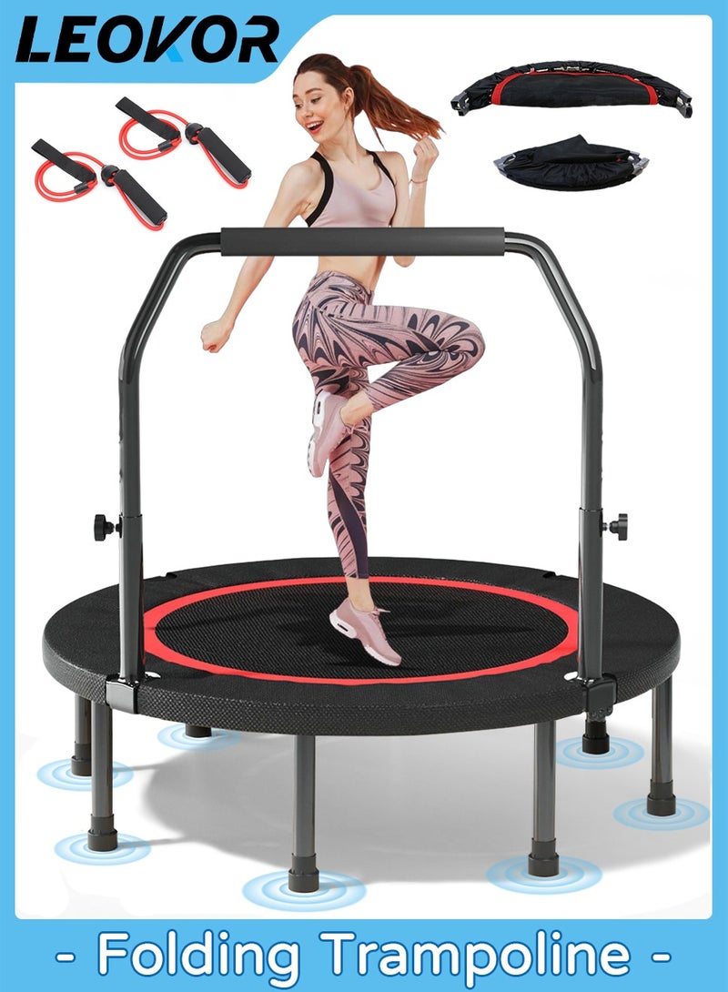 ليوكور ترامبولين قابل للطي مقاس 40 بوصة مع مقبض قابل لضبط الارتفاع على 4 مستويات، يتحمل حتى 100 كجم، أداة ارتداد التمارين الرياضية للبالغين والأطفال، تدريب رياضي منزلي، ثابت وهادئ للتمرين الداخلي والخارجي - Image 1
