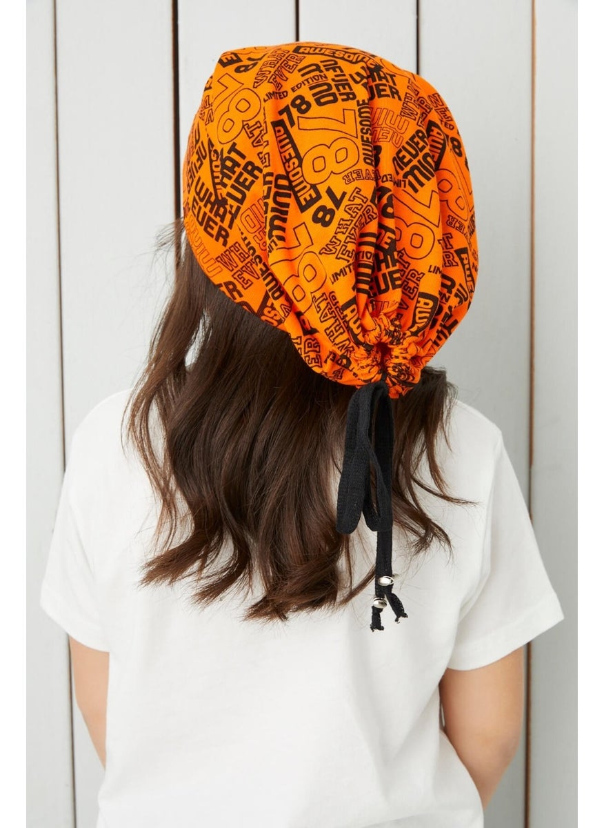 Babygiz Girl Child Orange Black Yarn 4 Season Hat Beanie Buff Ultra Soft Combed Cotton  - Image 2