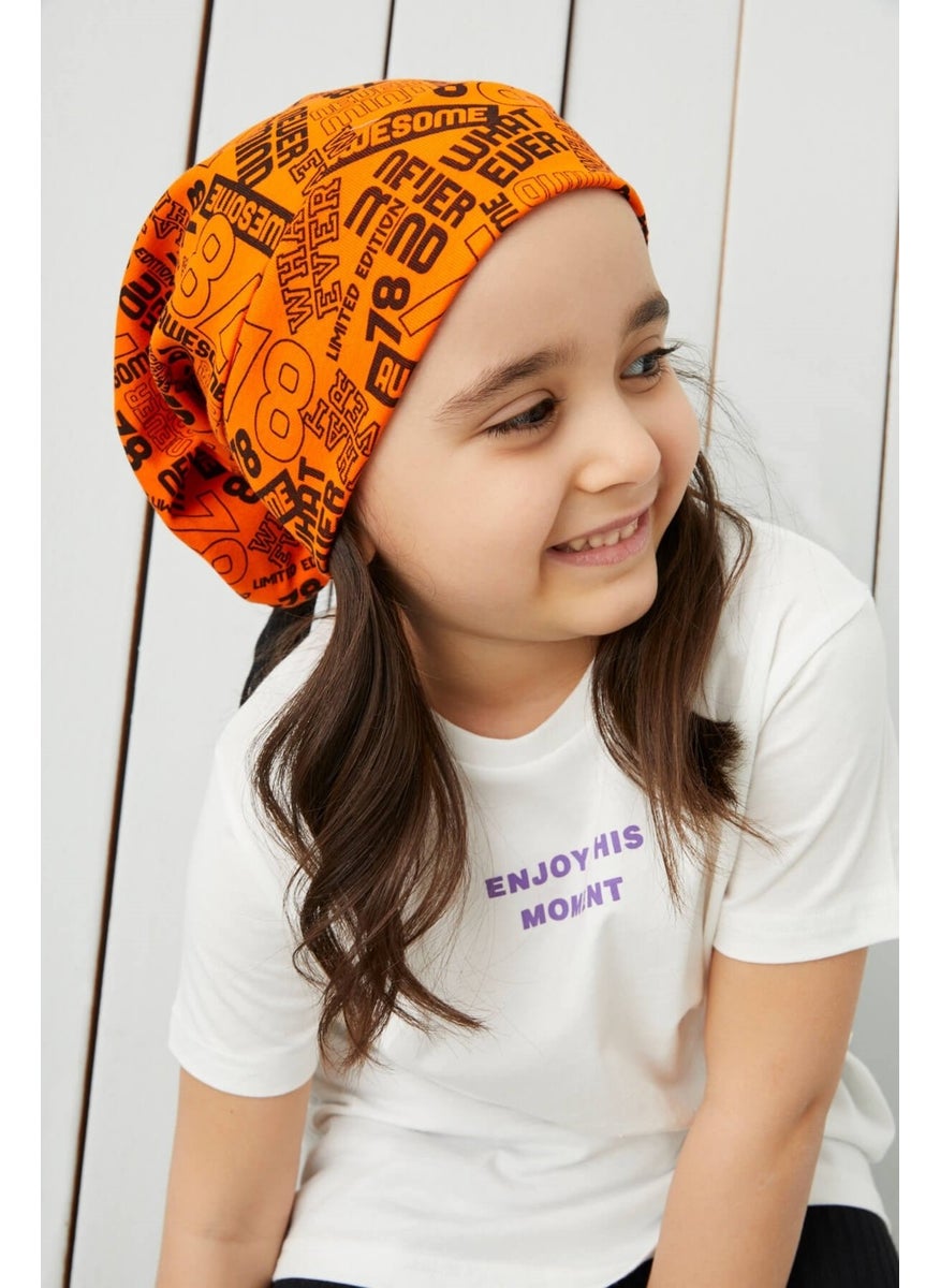 Babygiz Girl Child Orange Black Yarn 4 Season Hat Beanie Buff Ultra Soft Combed Cotton  - Image 1
