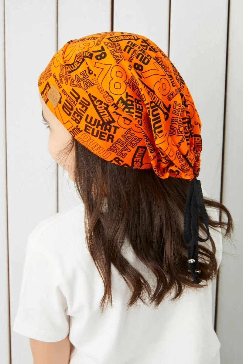Babygiz Girl Child Orange Black Yarn 4 Season Hat Beanie Buff Ultra Soft Combed Cotton