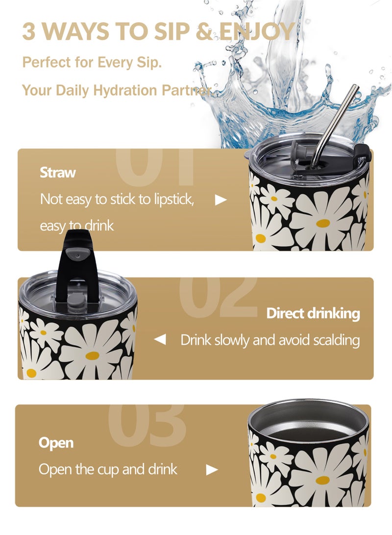 GALADUNE Travel Coffee Mug 20OZ Stainless Steel Double-wall Vacuum Insulated Coffee Cup with Straw and Brush, Creative Daisy Design Tumbler, Suitable for Iced & Hot Drinks, Ideal Gift - Image 5