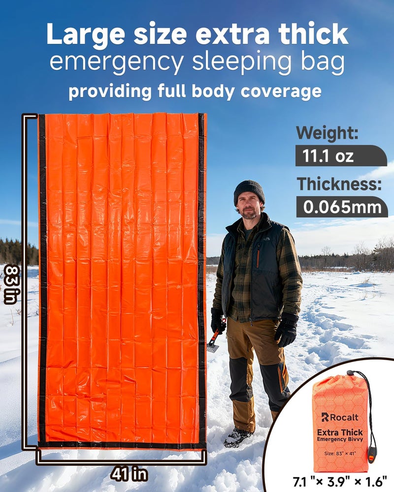 Rocalt Emergency Sleeping Bag | Ultralight Mylar Emergency Blanket, Extra Thick Space Blanket, Waterproof & Portable Thermal Bivy Sack for Camping, Hiking, and Outdoor Adventures - Image 2