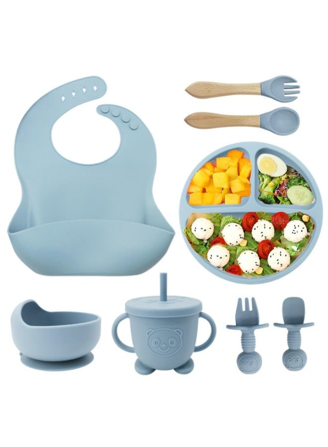 erorex Baby Silicone Feeding Set 7-Piece Suction Plate Bowl Bib Straw Cup Training Spoon and Fork Set 100% Food-Grade Silicone Non-Slip BPA Free - Image 1