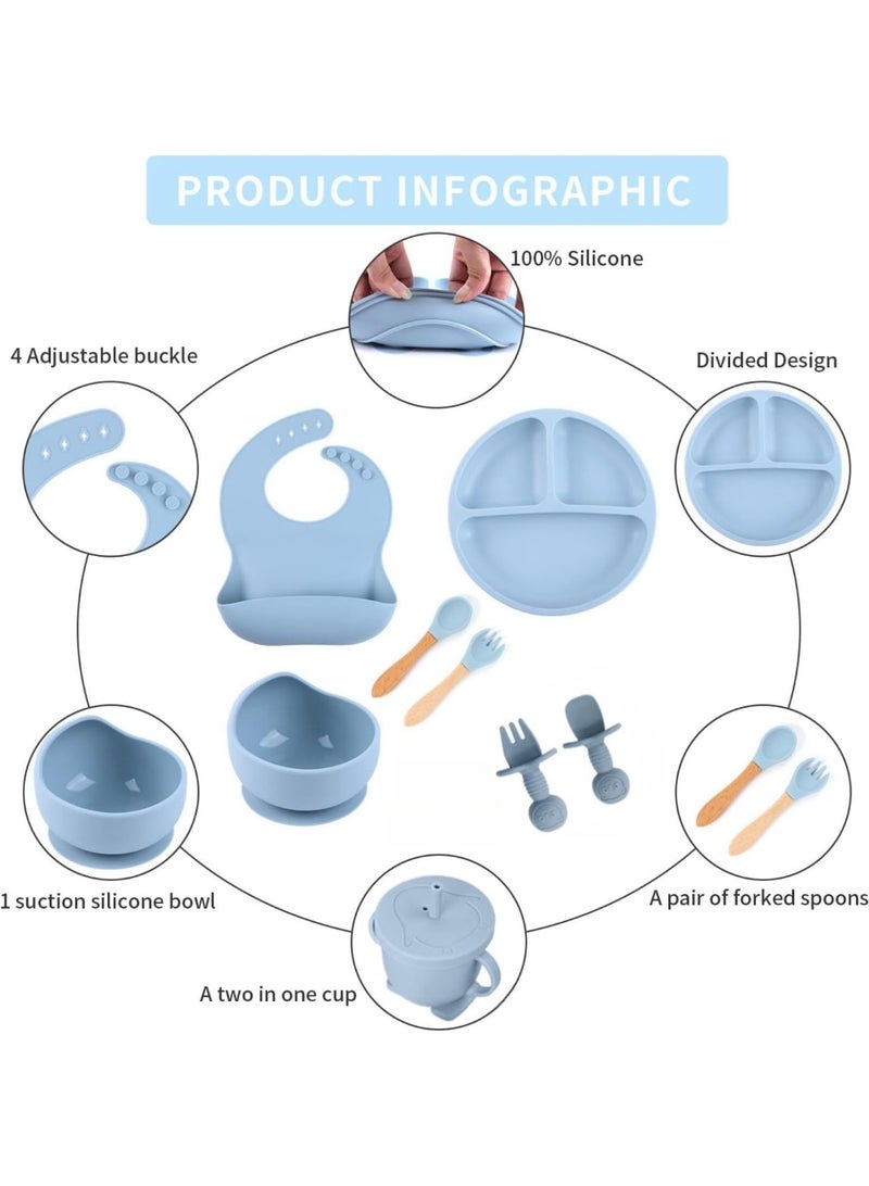 erorex Baby Silicone Feeding Set 7-Piece Suction Plate Bowl Bib Straw Cup Training Spoon and Fork Set 100% Food-Grade Silicone Non-Slip BPA Free - Image 4