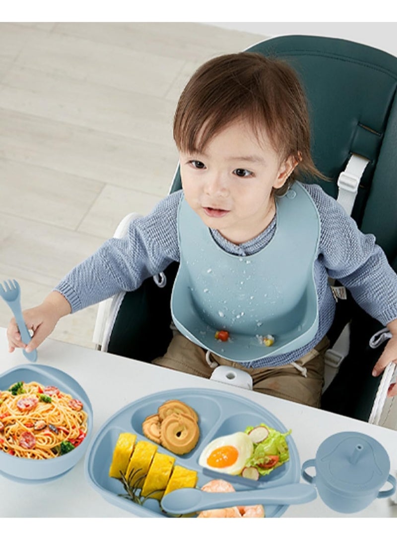 erorex Baby Silicone Feeding Set 7-Piece Suction Plate Bowl Bib Straw Cup Training Spoon and Fork Set 100% Food-Grade Silicone Non-Slip BPA Free - Image 2