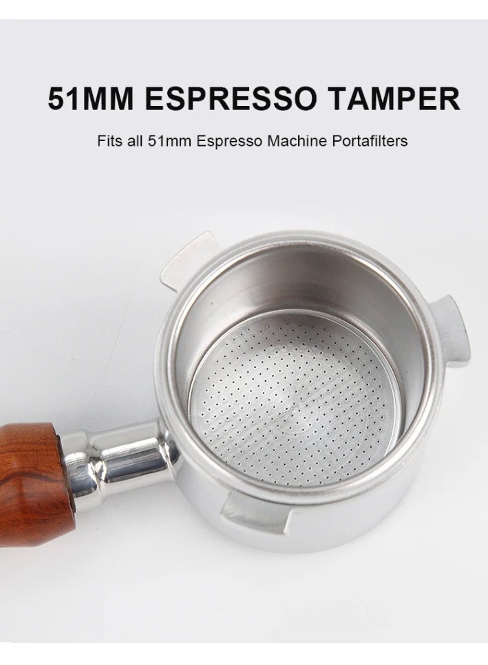 عمران كارت بورتافلتر Omran Cart مقاس 51 مم متوافق مع أجهزة Delonghi Dedica EC680، EC685، EC695، EC785، EC820، EC850، EC860، EC885، EC890 و SMEG ECF01، برأس من الستانلس ستيل ومقبض خشبي، مع سلة تحضير مزدوجة (2 كوب) - Image 2