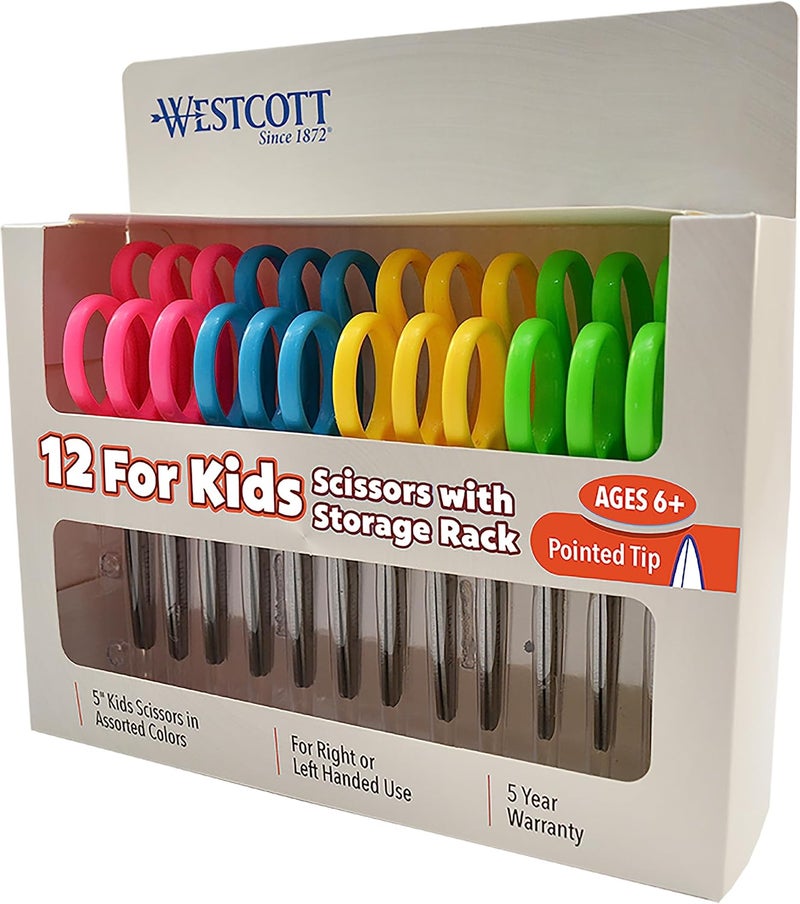 Westcott Westcott Right  LeftHanded Scissors For Kids 5 Pointed Safety Scissors Assorted 12 Pack 13141 - Image 1