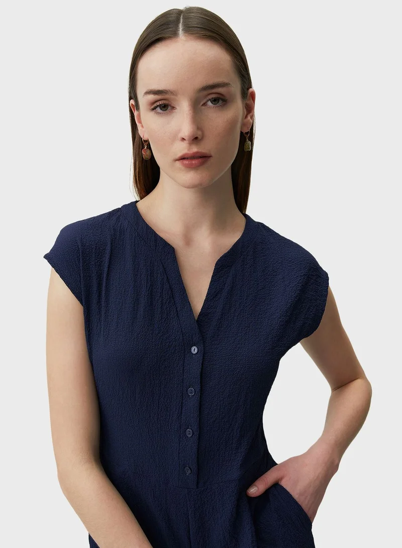 Jimmy Key V-Neck Button Detail  Wide Leg Jumpsuit