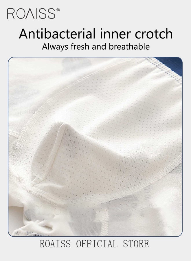 roaiss Three-Piece Men's Trendy Breathable Cotton Underwear Set Comfortable Boxer Briefs for Teenagers Mid-Rise Antibacterial, Durable, Printed Shorts Suitable for Sports - Image 3