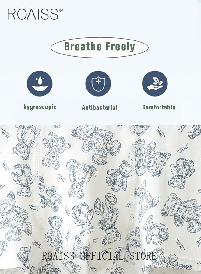 roaiss Three-Piece Men's Trendy Breathable Cotton Underwear Set Comfortable Boxer Briefs for Teenagers Mid-Rise Antibacterial, Durable, Printed Shorts Suitable for Sports - Image 4