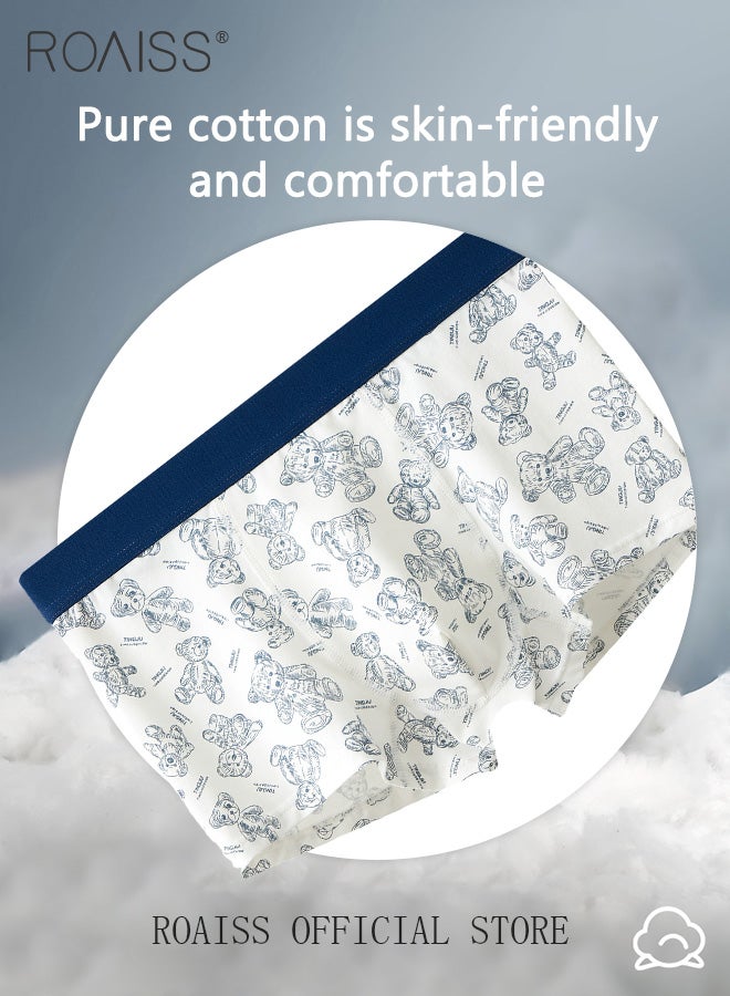roaiss Three-Piece Men's Trendy Breathable Cotton Underwear Set Comfortable Boxer Briefs for Teenagers Mid-Rise Antibacterial, Durable, Printed Shorts Suitable for Sports - Image 5