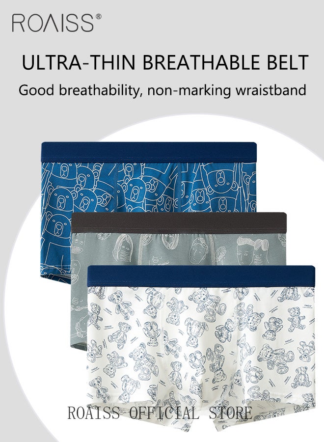 roaiss Three-Piece Men's Trendy Breathable Cotton Underwear Set Comfortable Boxer Briefs for Teenagers Mid-Rise Antibacterial, Durable, Printed Shorts Suitable for Sports - Image 2